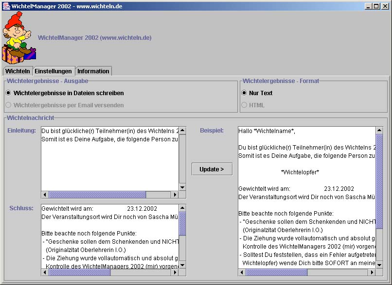 Screenshot Config WichtelManager 2002