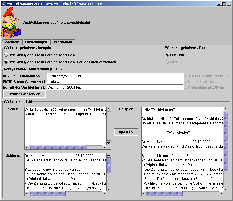 Screenshot Config WichtelManager 2004